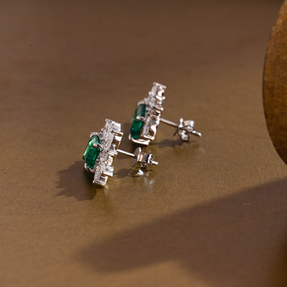 SquareJewelry earrings Leaf Cluster Lab Grown Emerald Earrings Studs