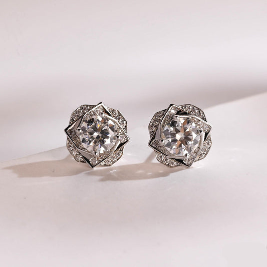 SquareJewelry earrings Solid Gold Delicate Round Moissanite Earrings Studs