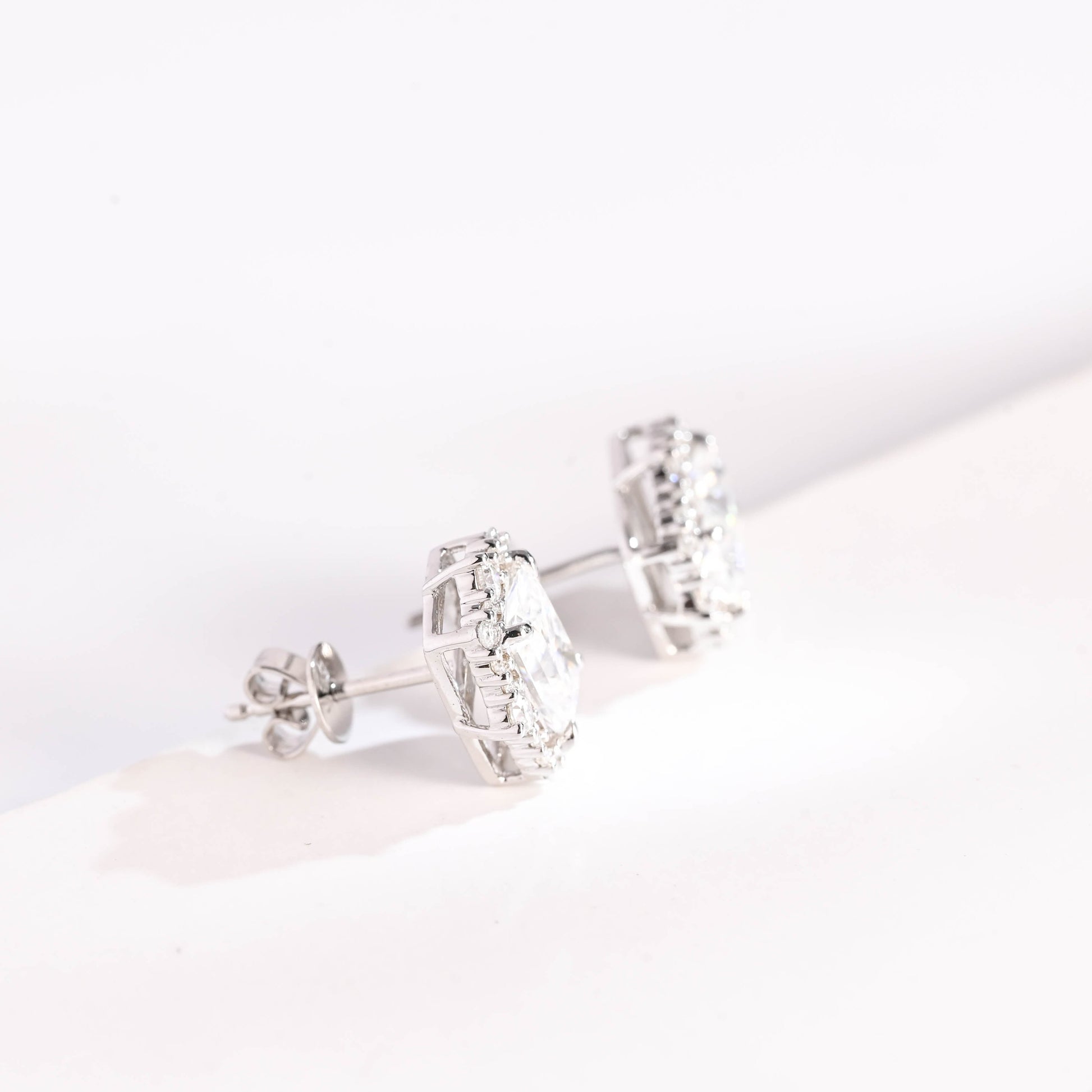 SquareJewelry earrings Solid Gold Halo Radiant Moissanite Earrings Studs