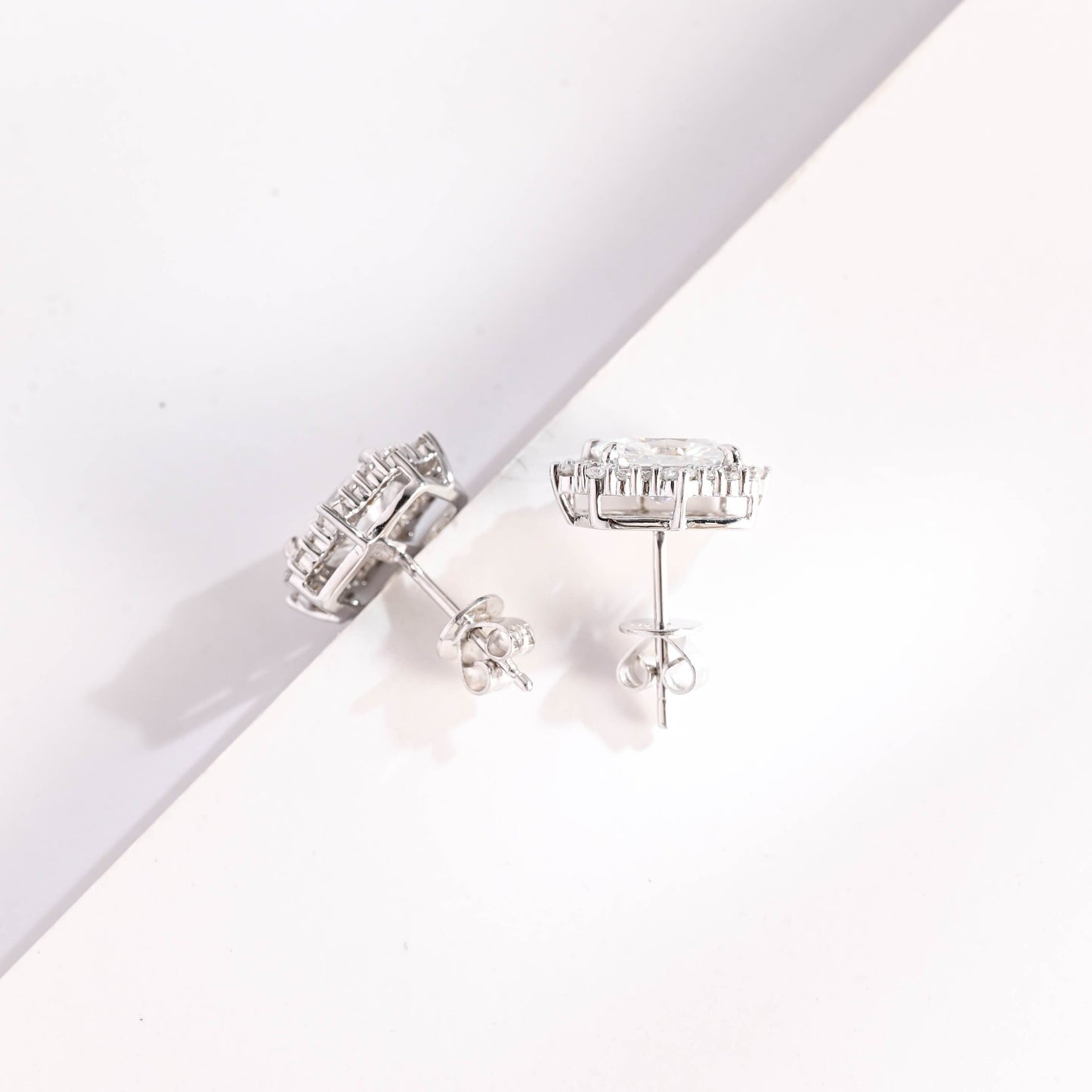 SquareJewelry earrings Solid Gold Halo Radiant Moissanite Earrings Studs