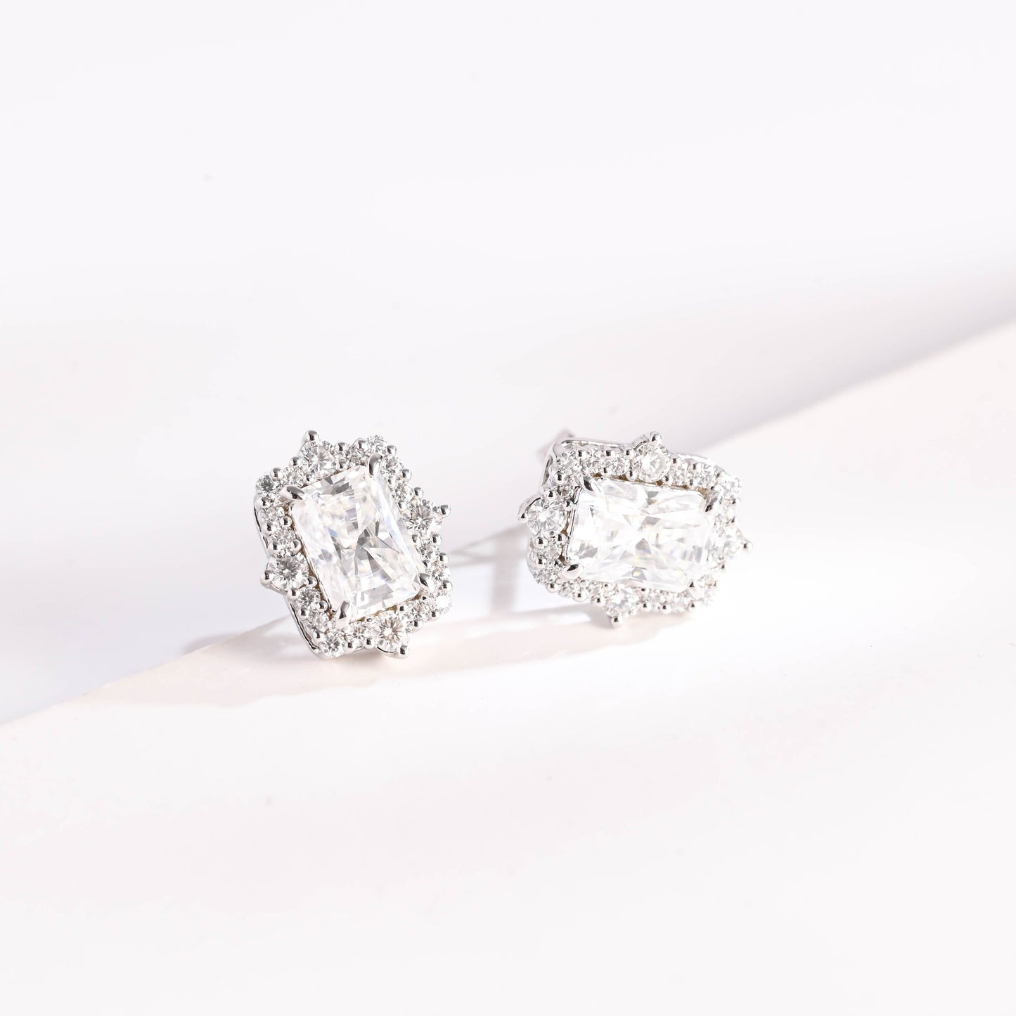 SquareJewelry earrings Solid Gold Halo Radiant Moissanite Earrings Studs