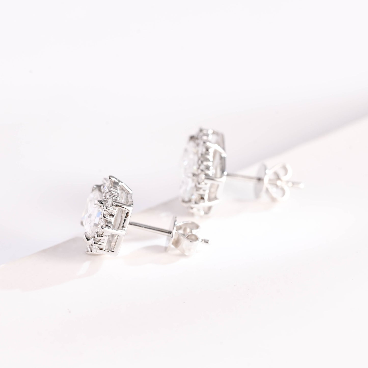 SquareJewelry earrings Solid Gold Halo Radiant Moissanite Earrings Studs