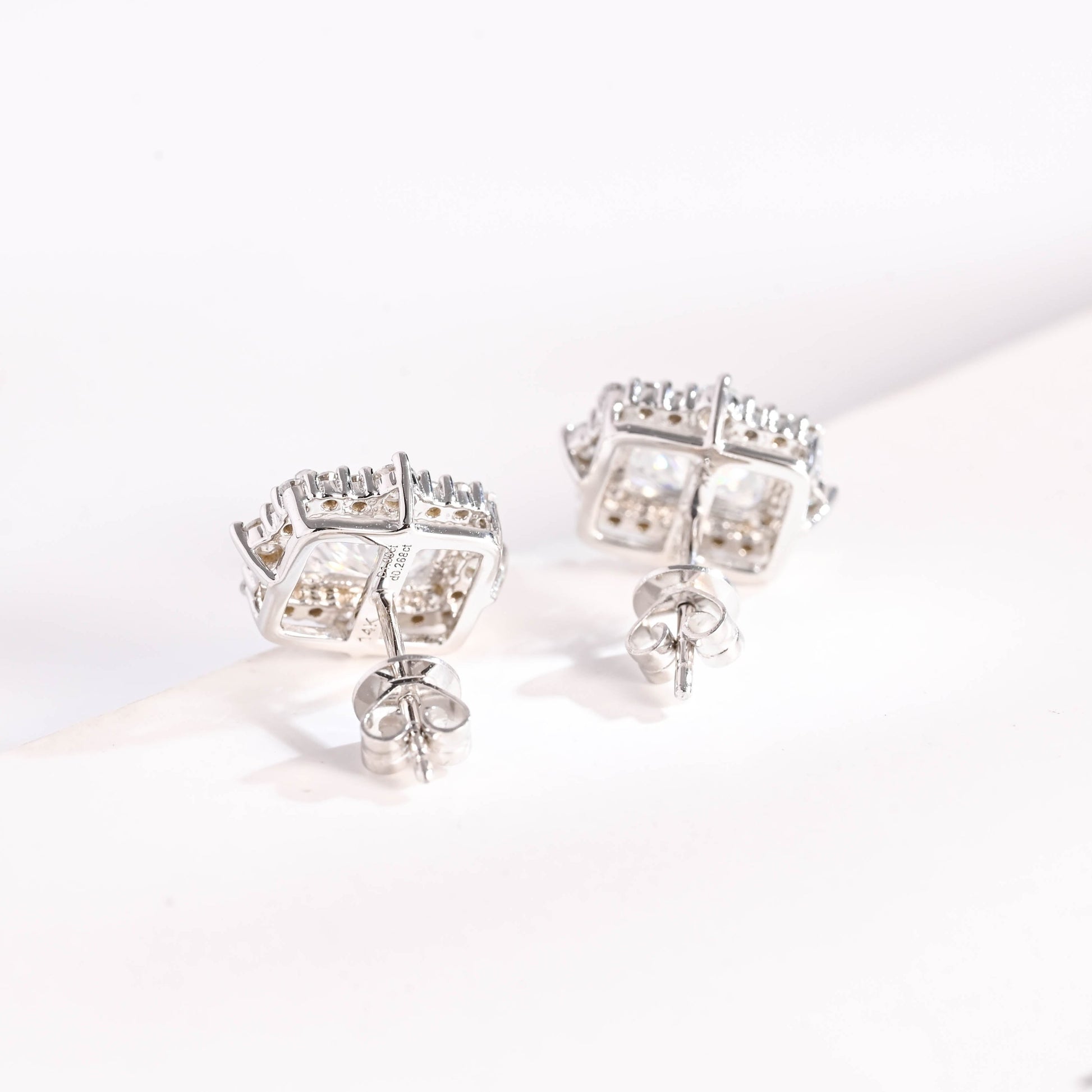 SquareJewelry earrings Solid Gold Halo Radiant Moissanite Earrings Studs