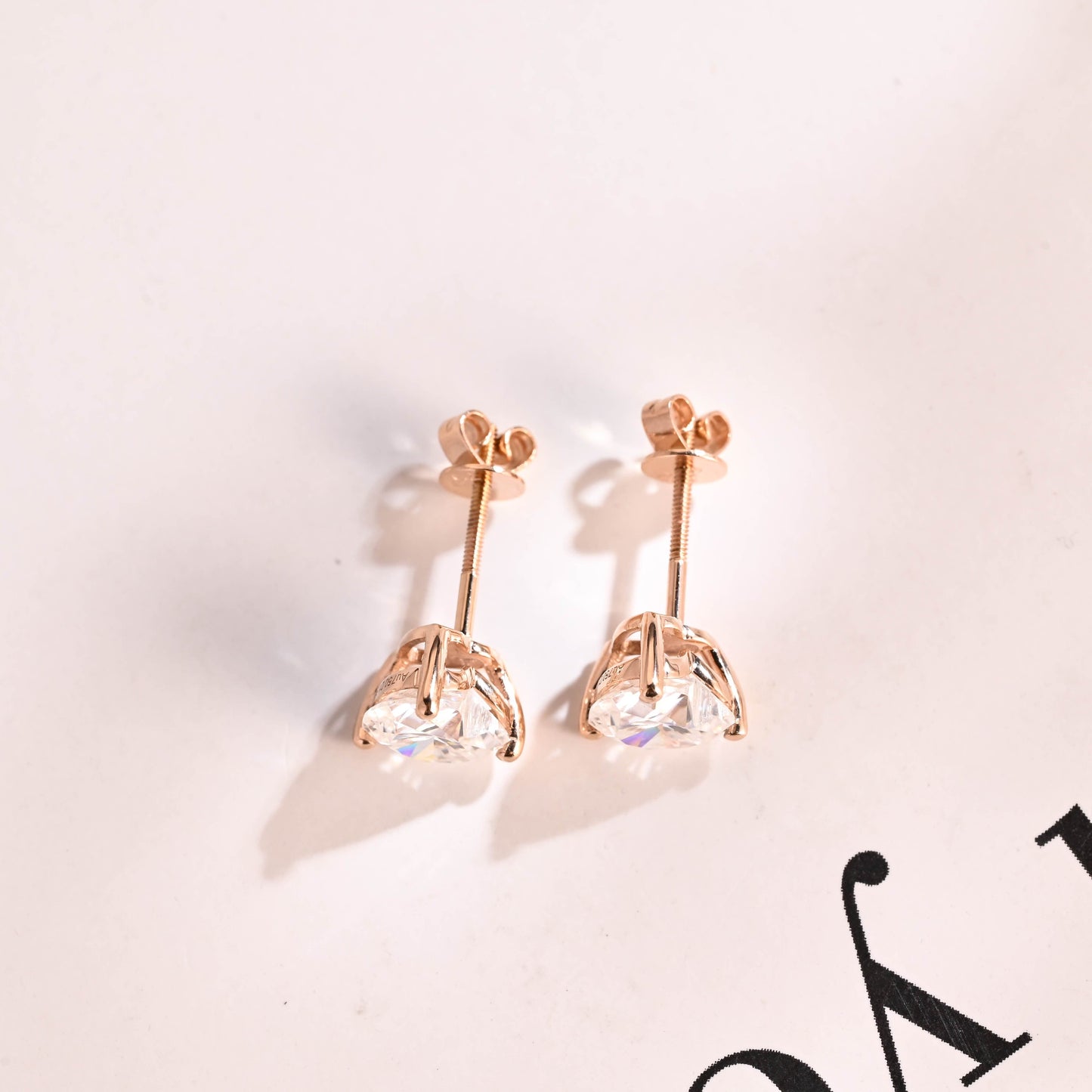 SquareJewelry earrings Solid Gold Solitaire Heart Cut Moissanite Earring Studs