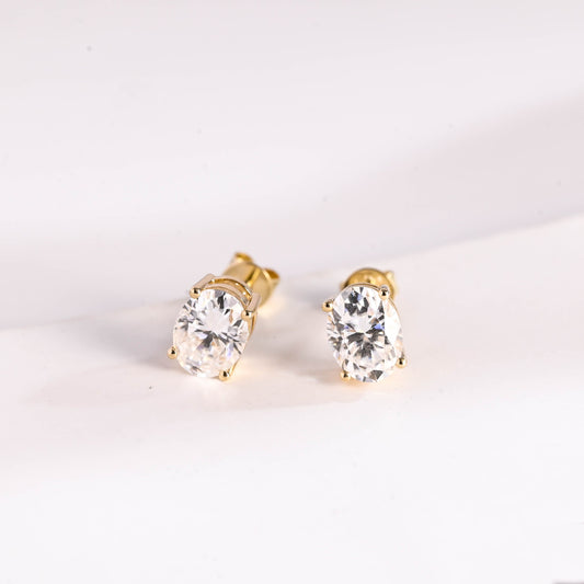 SquareJewelry earrings Solid Gold Solitaire Oval Cut Moissanite Earring Studs