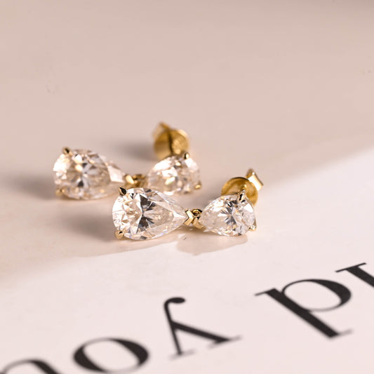 SquareJewelry earrings Solid Gold Tear Drop Pear Cut Moissanite Earring Studs