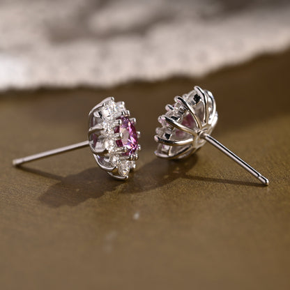 SquareJewelry earrings Sunflower Halo Purple Lab Grown Sapphire Earrings Studs