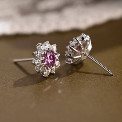 SquareJewelry earrings Sunflower Halo Purple Lab Grown Sapphire Earrings Studs