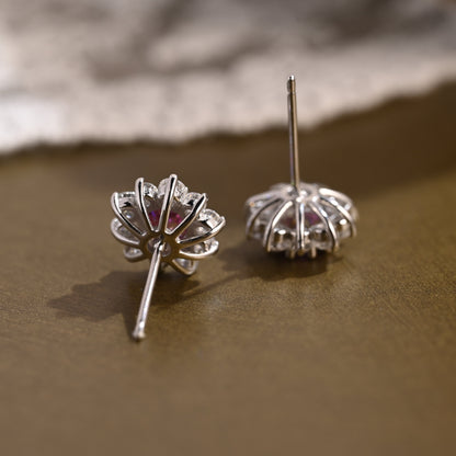SquareJewelry earrings Sunflower Halo Purple Lab Grown Sapphire Earrings Studs