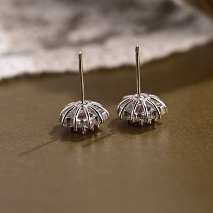 SquareJewelry earrings Sunflower Halo Purple Lab Grown Sapphire Earrings Studs