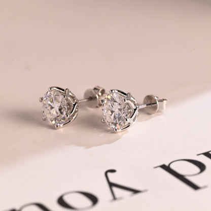 SquareJewelry earrings Tulip Style Round Cut Moissanite Earring Studs