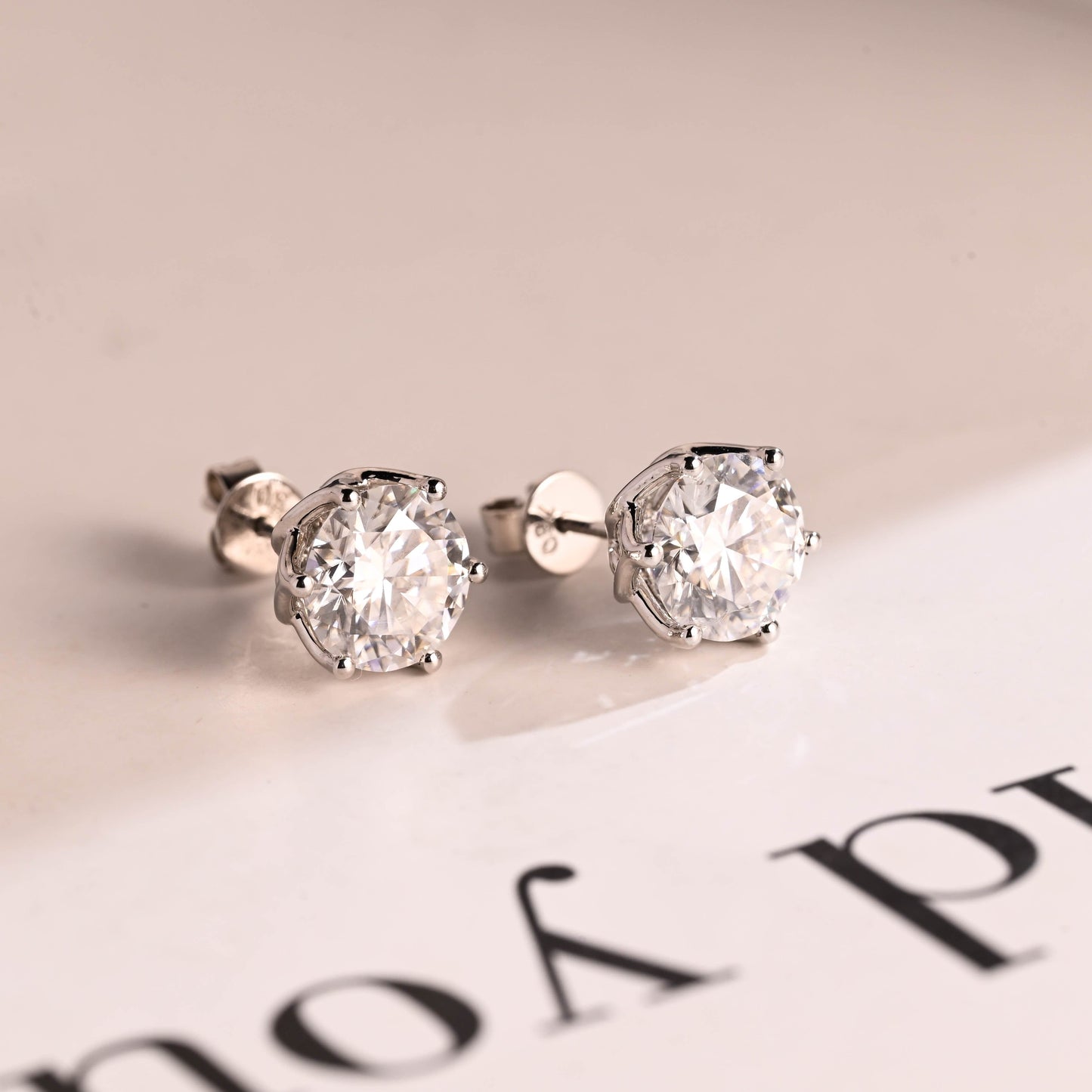 SquareJewelry earrings Tulip Style Round Cut Moissanite Earring Studs