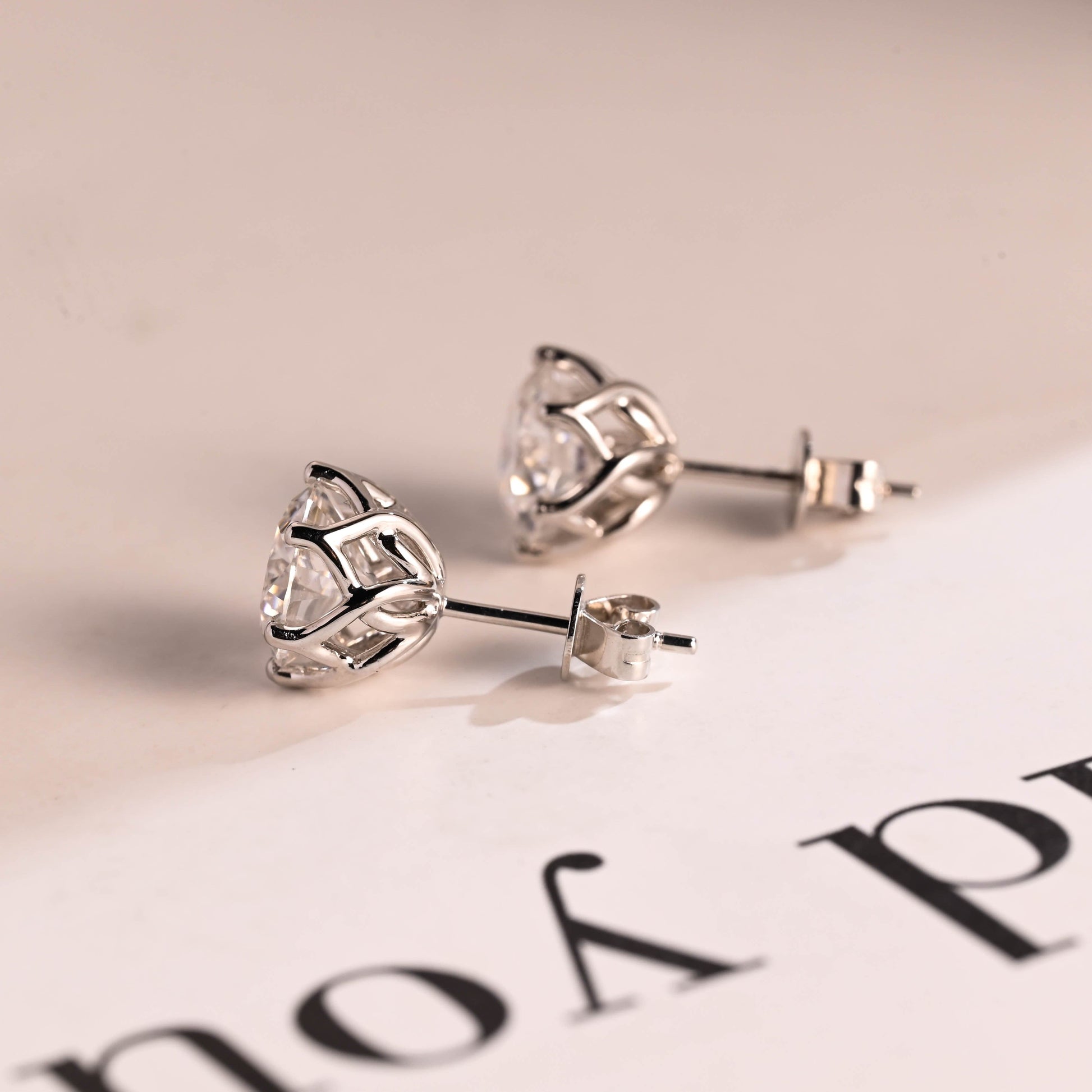 SquareJewelry earrings Tulip Style Round Cut Moissanite Earring Studs