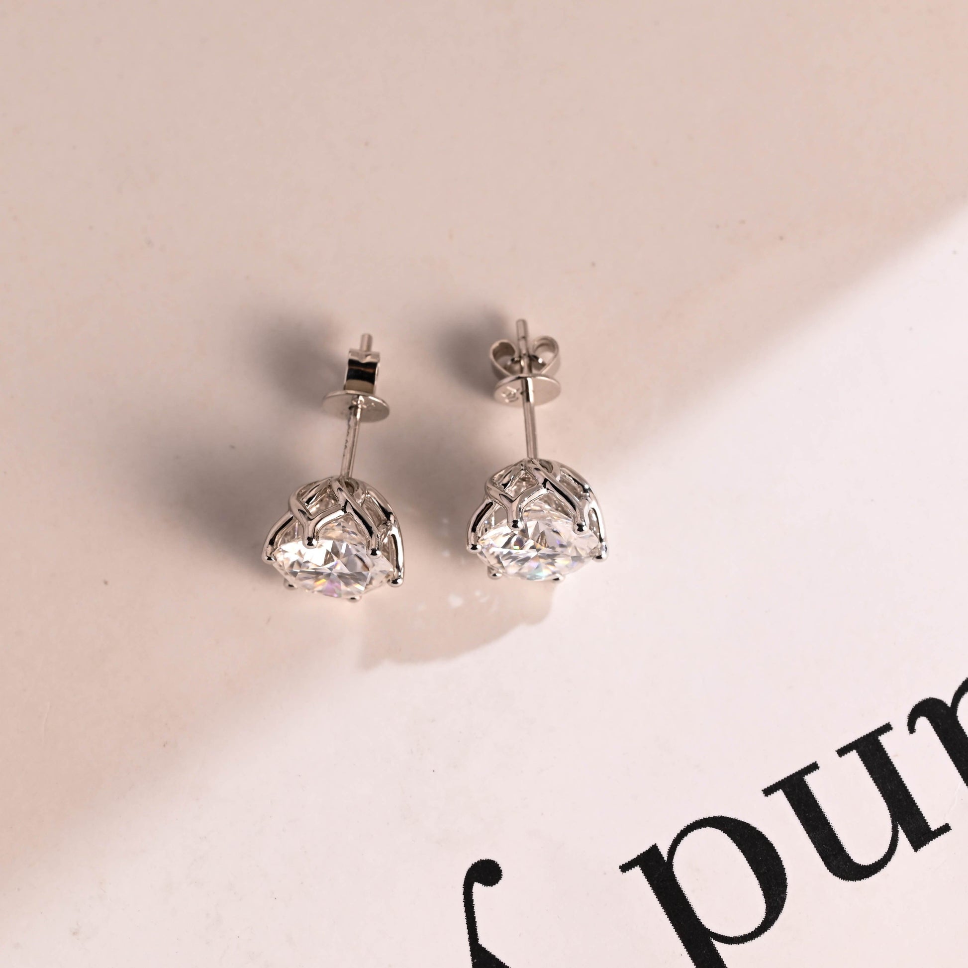 SquareJewelry earrings Tulip Style Round Cut Moissanite Earring Studs