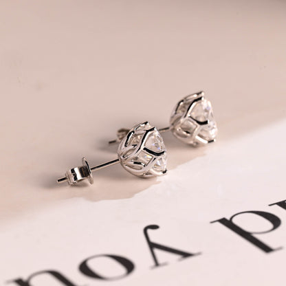 SquareJewelry earrings Tulip Style Round Cut Moissanite Earring Studs