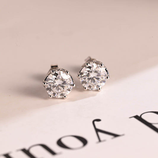 SquareJewelry earrings Tulip Style Round Cut Moissanite Earring Studs