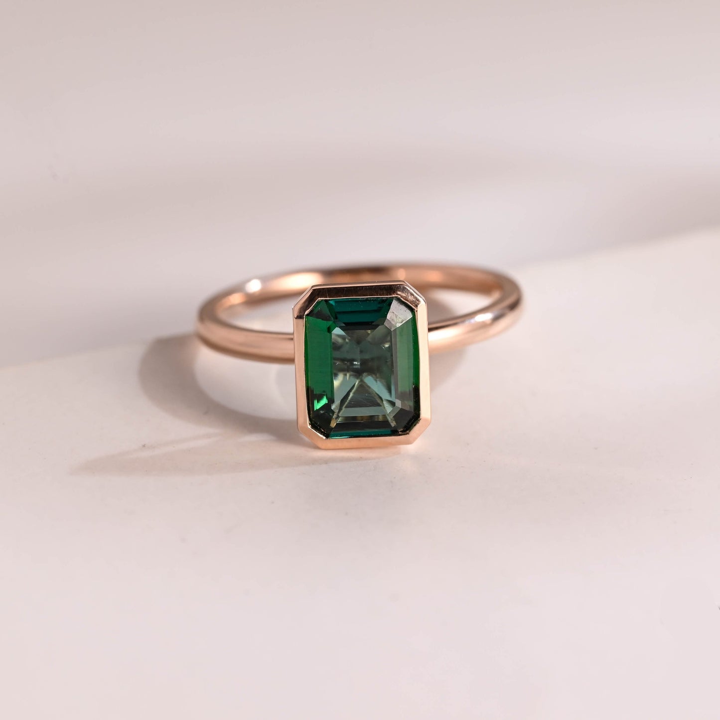 SquareJewelry emerald cut lab grown emerald engagement ring Solid Gold Bezel Lab Grown Emerald Engagement Ring