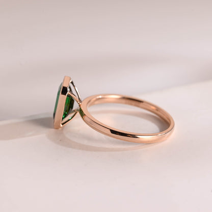 SquareJewelry emerald cut lab grown emerald engagement ring Solid Gold Bezel Lab Grown Emerald Engagement Ring