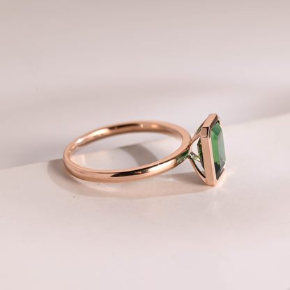 SquareJewelry emerald cut lab grown emerald engagement ring Solid Gold Bezel Lab Grown Emerald Engagement Ring