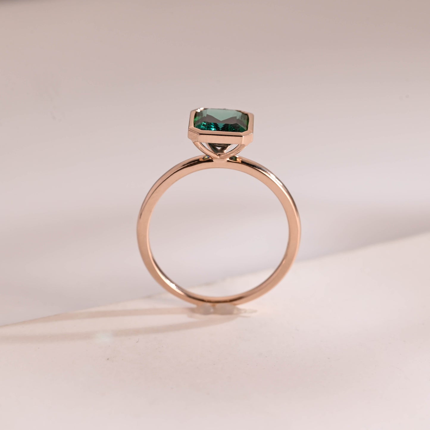 SquareJewelry emerald cut lab grown emerald engagement ring Solid Gold Bezel Lab Grown Emerald Engagement Ring