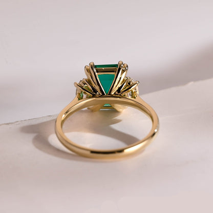 SquareJewelry emerald cut lab grown emerald engagement ring Solid Gold Three Stone Lab Grown Emerald Engagement Ring