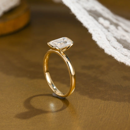 SquareJewelry emerald cut moissanite engagement ring Solid Gold 2.5mm Width Half Bezel Emerald Cut Moissanite Engagement Ring