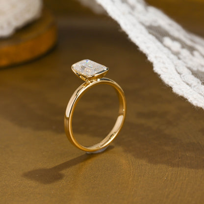 SquareJewelry emerald cut moissanite engagement ring Solid Gold 2.5mm Width Half Bezel Emerald Cut Moissanite Engagement Ring