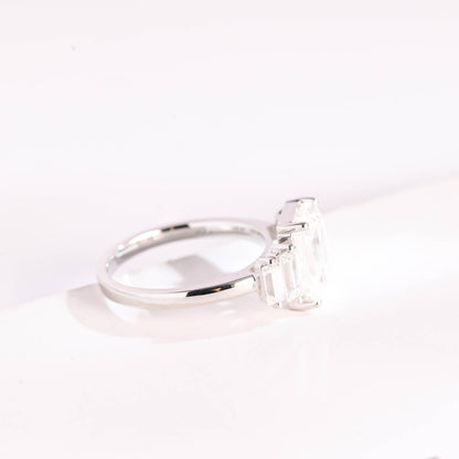 SquareJewelry emerald cut moissanite engagement ring Solid Gold Baguette Accents Emerald Cut Moissanite Engagement Ring