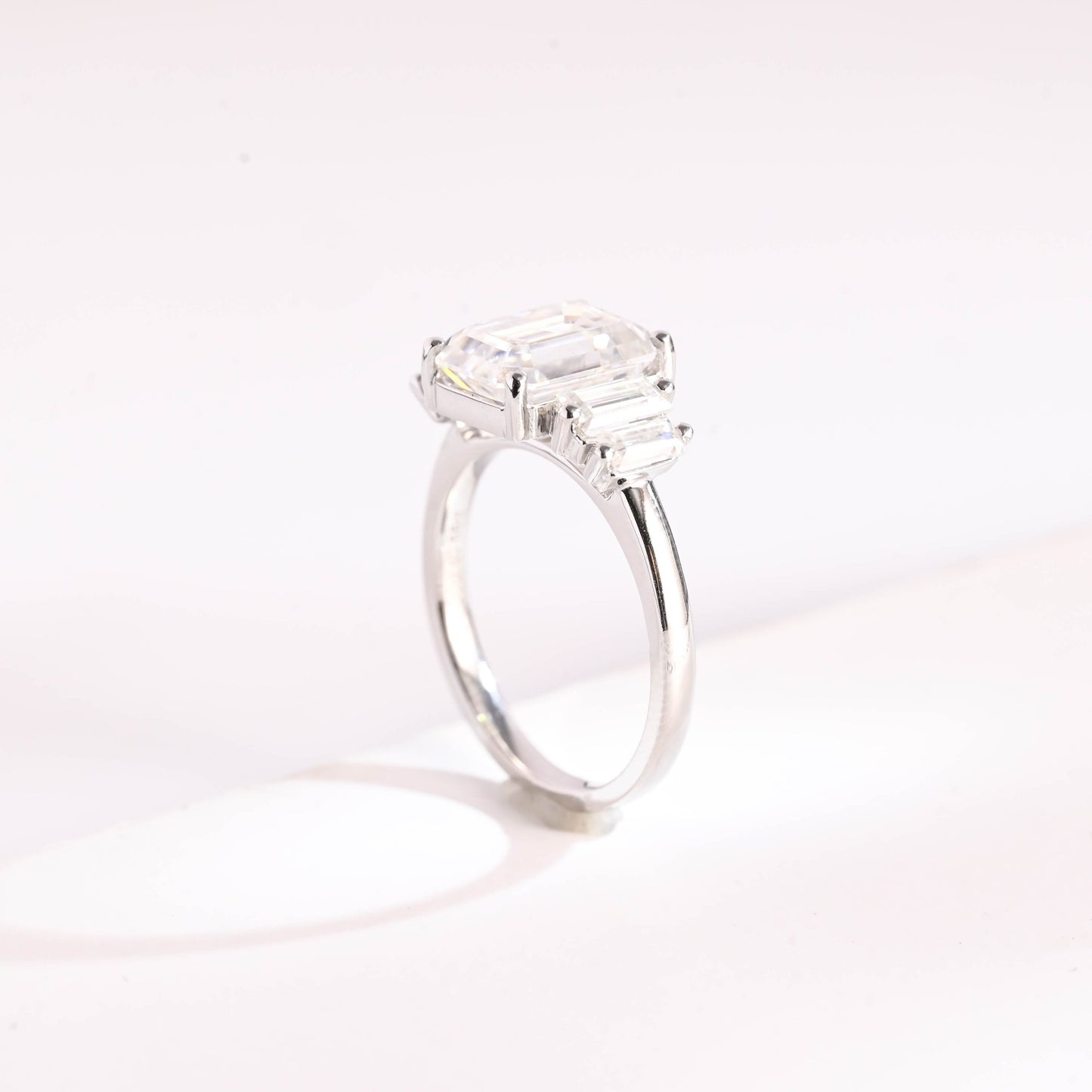 SquareJewelry emerald cut moissanite engagement ring Solid Gold Baguette Accents Emerald Cut Moissanite Engagement Ring