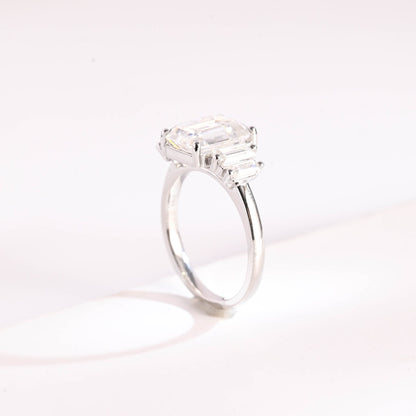 SquareJewelry emerald cut moissanite engagement ring Solid Gold Baguette Accents Emerald Cut Moissanite Engagement Ring