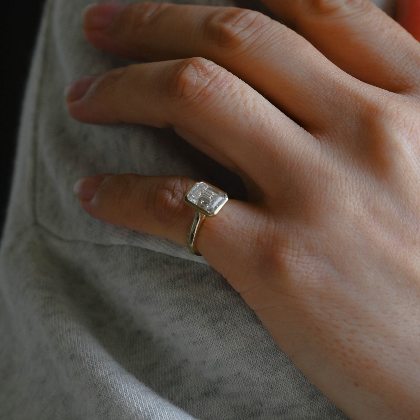 SquareJewelry emerald cut moissanite engagement ring Solid Gold Bezel Emerald Cut Moissanite Engagement Ring