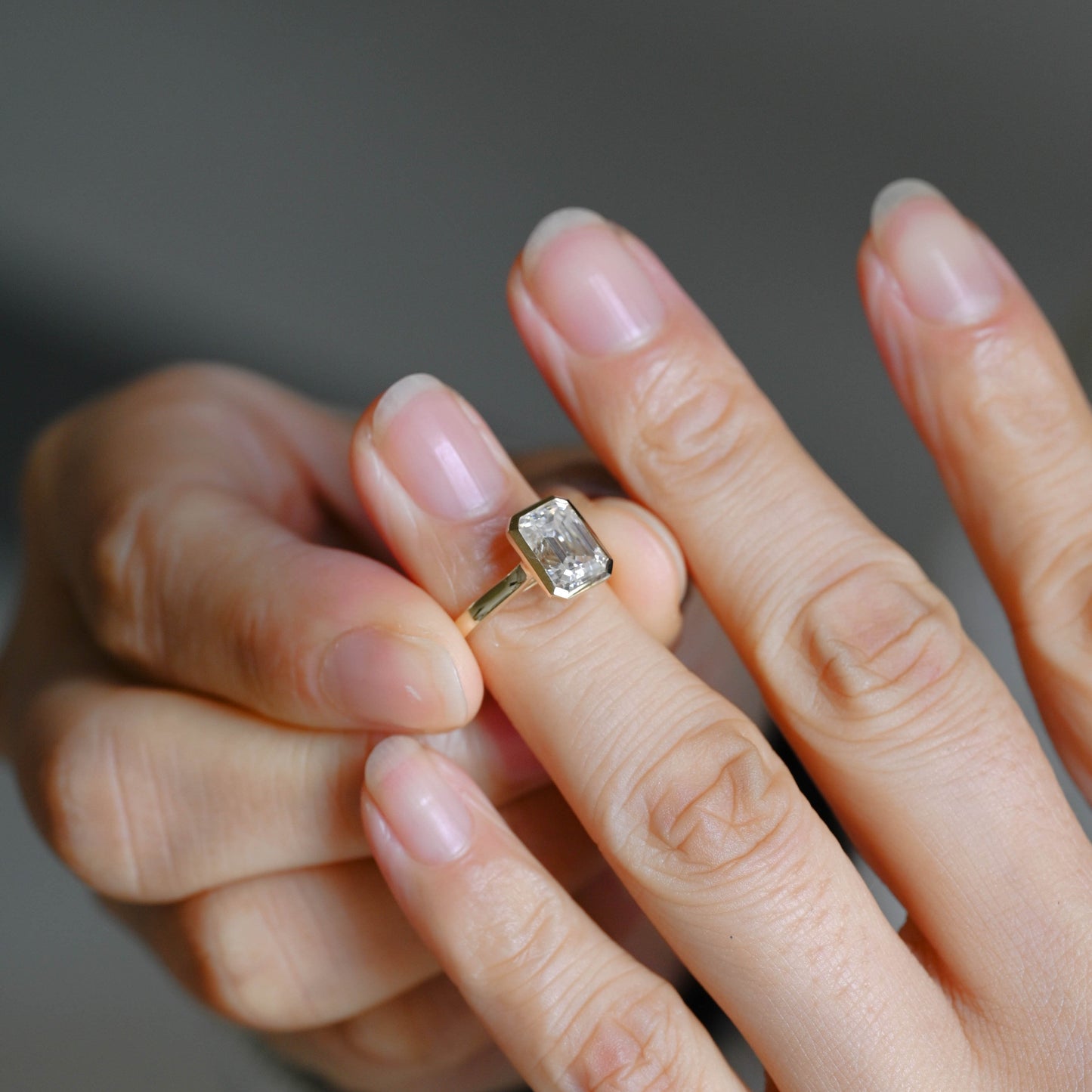 SquareJewelry emerald cut moissanite engagement ring Solid Gold Bezel Emerald Cut Moissanite Engagement Ring