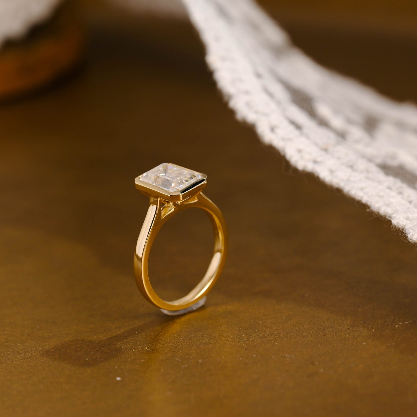 SquareJewelry emerald cut moissanite engagement ring Solid Gold Bezel Emerald Cut Moissanite Engagement Ring