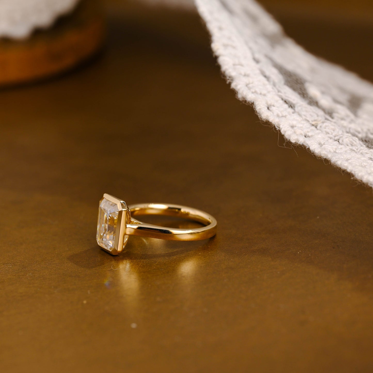 SquareJewelry emerald cut moissanite engagement ring Solid Gold Bezel Emerald Cut Moissanite Engagement Ring