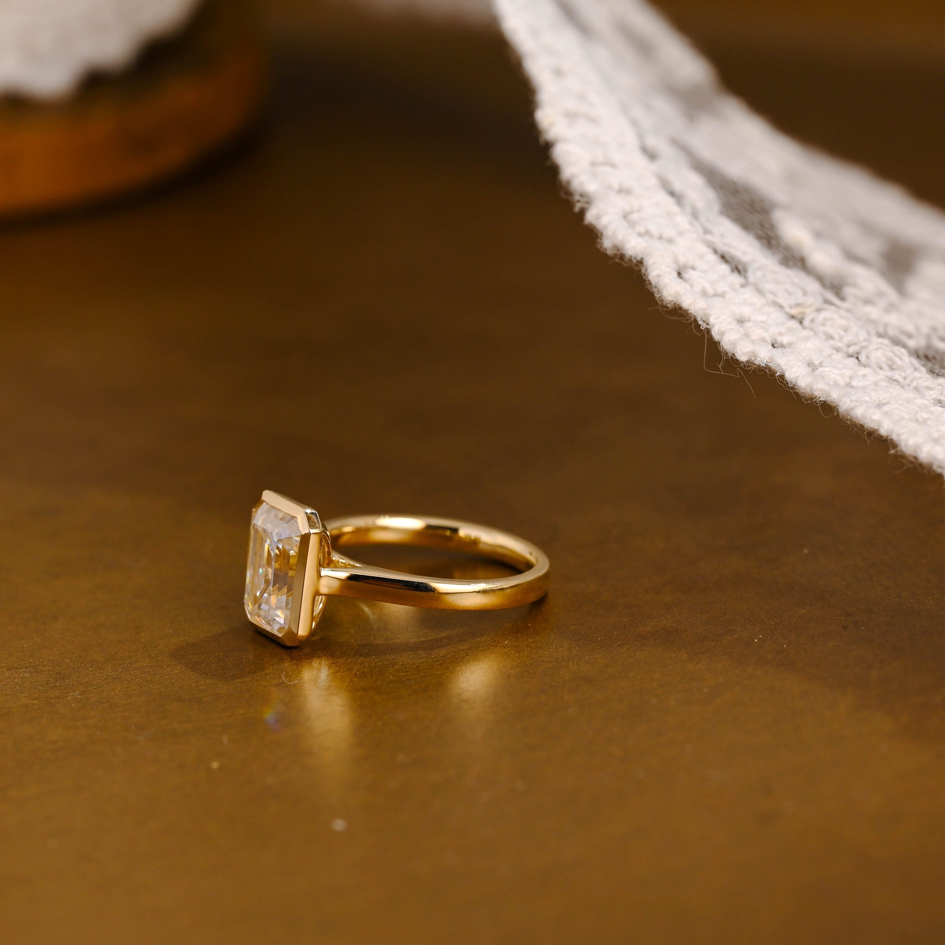 SquareJewelry emerald cut moissanite engagement ring Solid Gold Bezel Emerald Cut Moissanite Engagement Ring