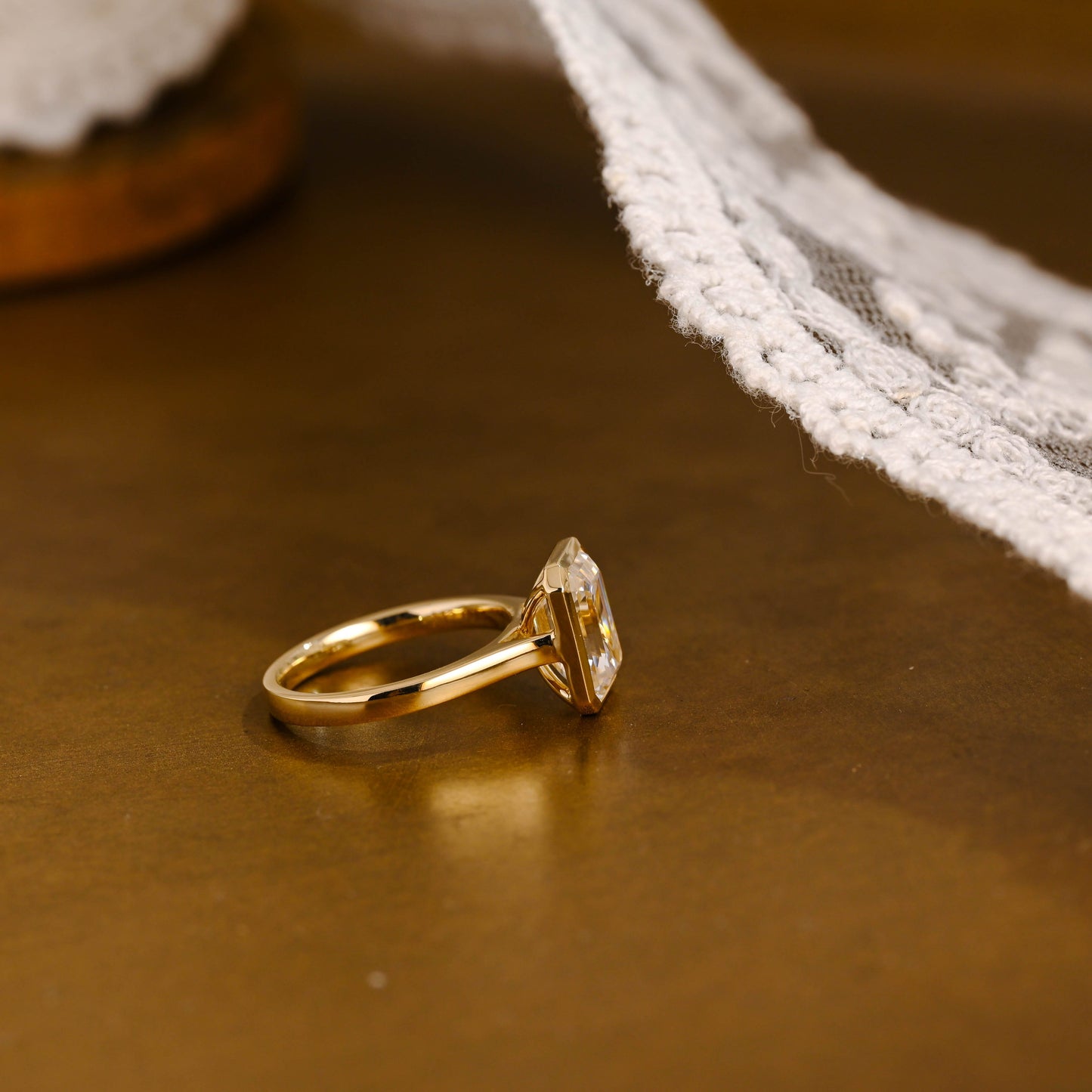 SquareJewelry emerald cut moissanite engagement ring Solid Gold Bezel Emerald Cut Moissanite Engagement Ring
