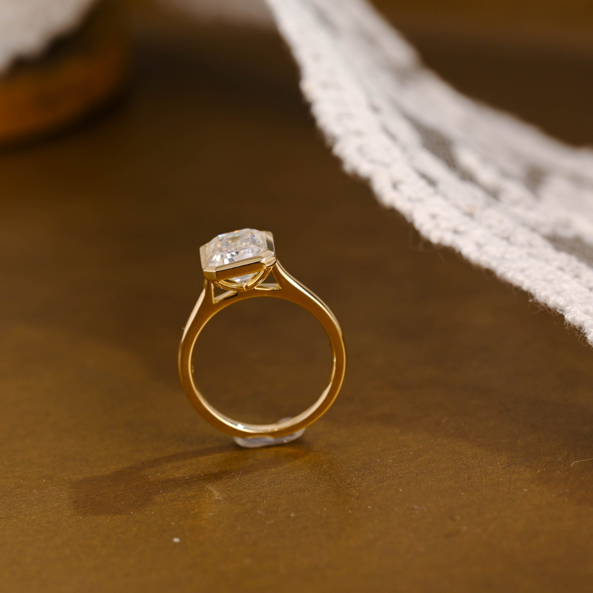 SquareJewelry emerald cut moissanite engagement ring Solid Gold Bezel Emerald Cut Moissanite Engagement Ring