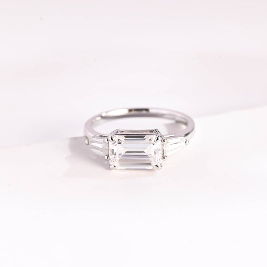 SquareJewelry emerald cut moissanite engagement ring Solid Gold East West Emerald Cut Moissanite Engagement Ring