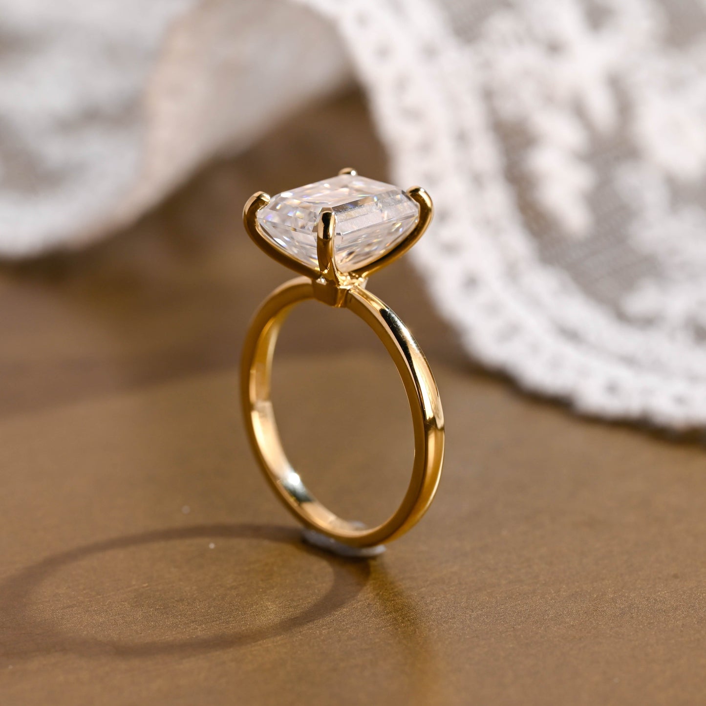 SquareJewelry emerald cut moissanite engagement ring Solid Gold Emerald Cut Moissanite Engagement Ring