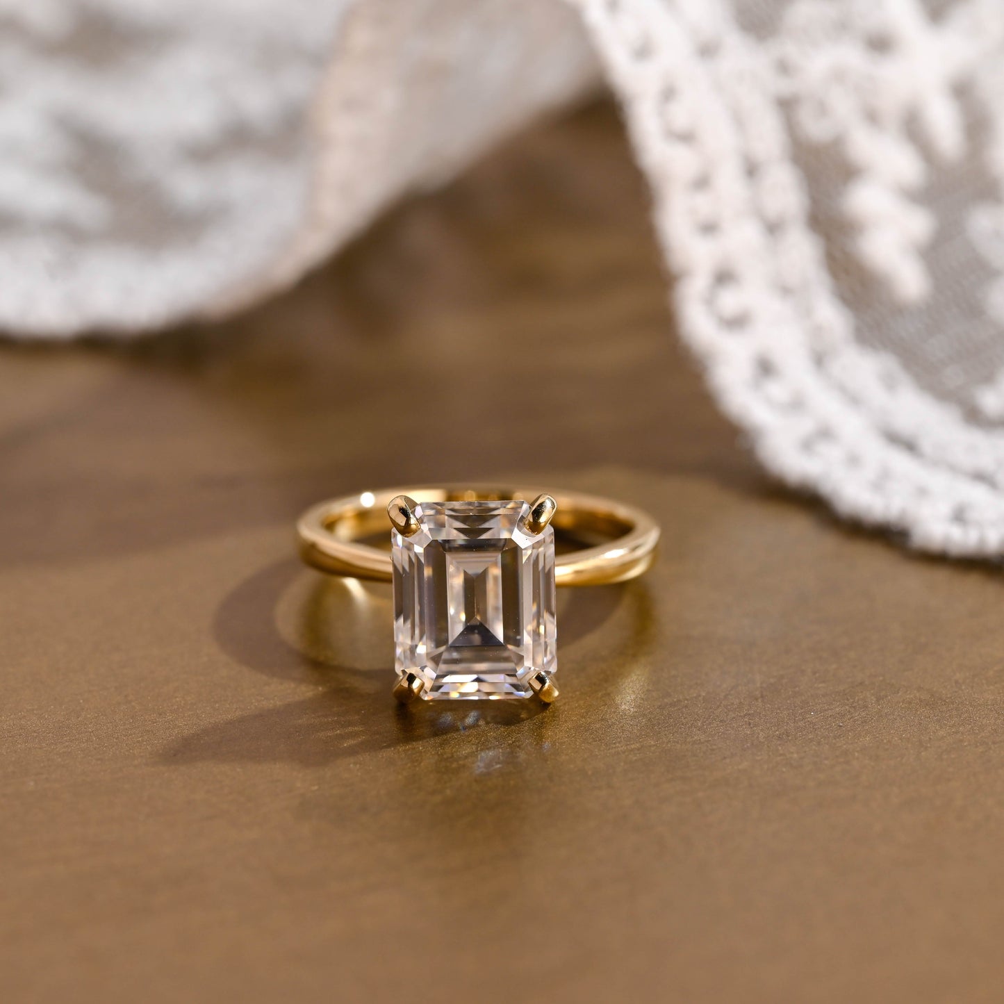 SquareJewelry emerald cut moissanite engagement ring Solid Gold Emerald Cut Moissanite Engagement Ring