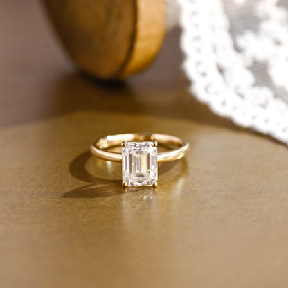 SquareJewelry emerald cut moissanite engagement ring Solid Gold Emerald Cut Moissanite Engagement Ring