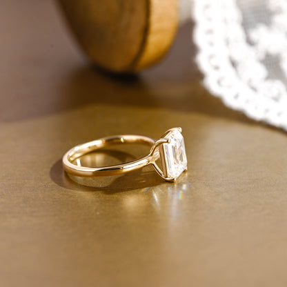 SquareJewelry emerald cut moissanite engagement ring Solid Gold Emerald Cut Moissanite Engagement Ring