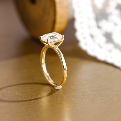 SquareJewelry emerald cut moissanite engagement ring Solid Gold Emerald Cut Moissanite Engagement Ring