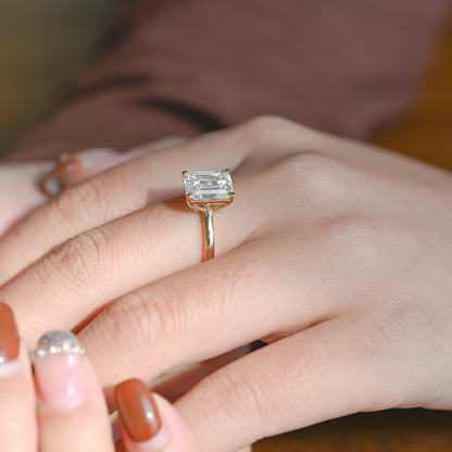 SquareJewelry emerald cut moissanite engagement ring Solid Gold Emerald Cut Moissanite Engagement Ring