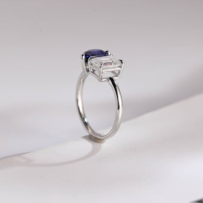 SquareJewelry emerald cut moissanite engagement ring Solid Gold Toi et Moi Emerald Moissanite & Pear Blue Lab Grown Sapphire Engagement Ring