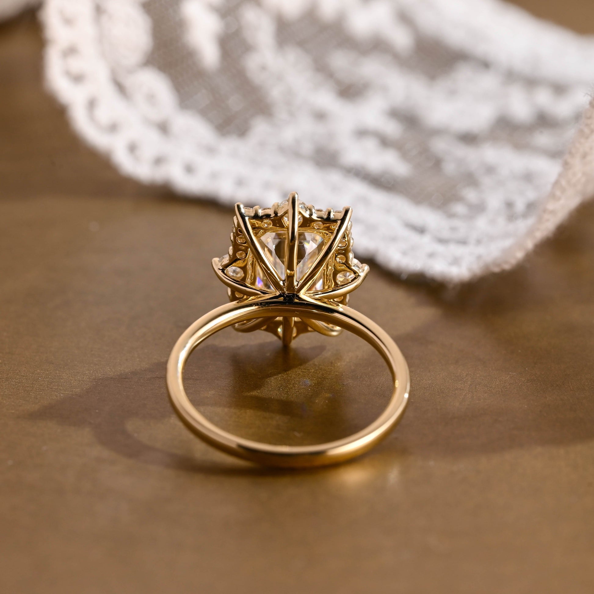 SquareJewelry emerald cut moissanite engagement ring Solid Gold Vintage Style Halo Emerald Cut Moissanite Engagement Ring