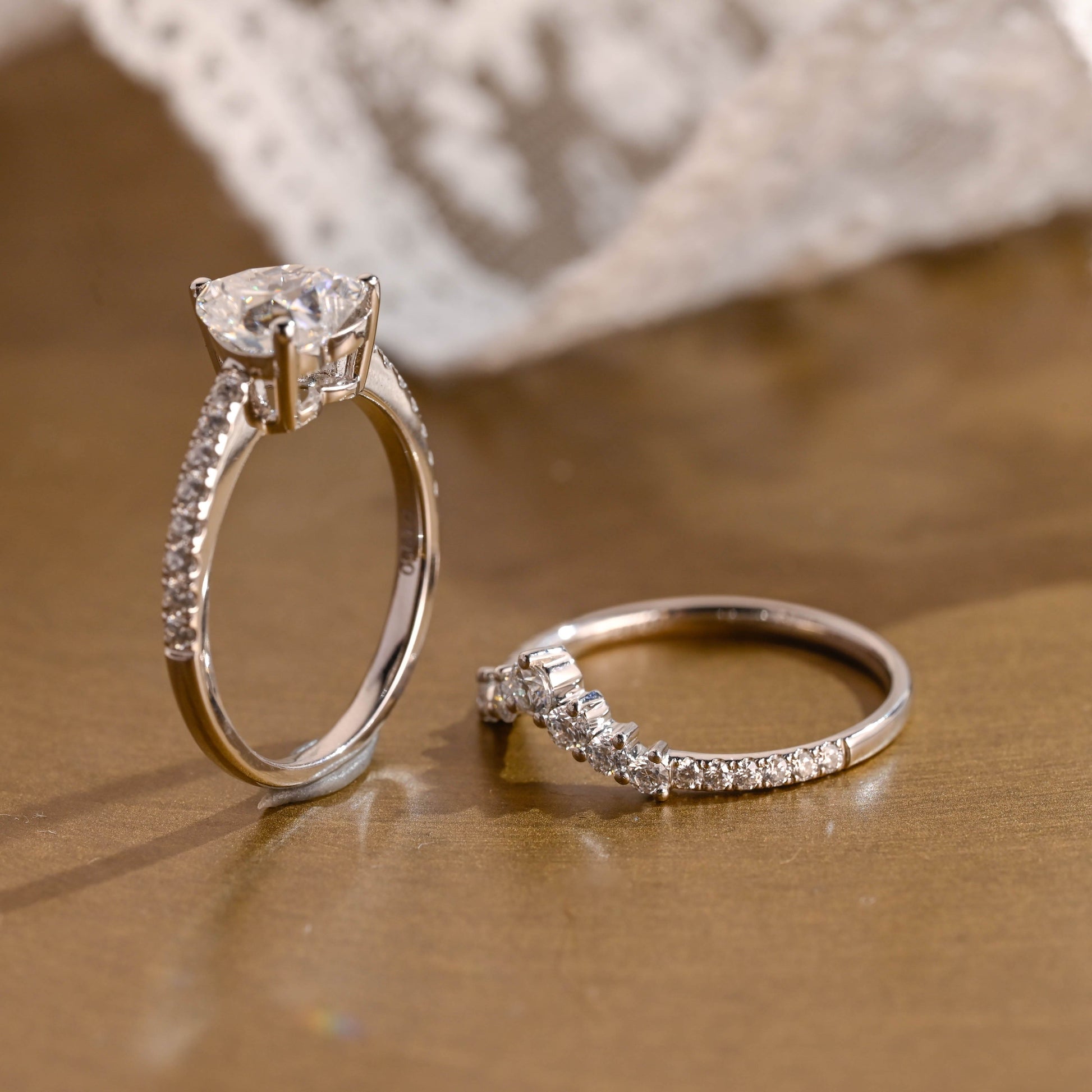 SquareJewelry heart cut bridal set Solid Gold Heart Cut Moissanite Engagement Ring Set