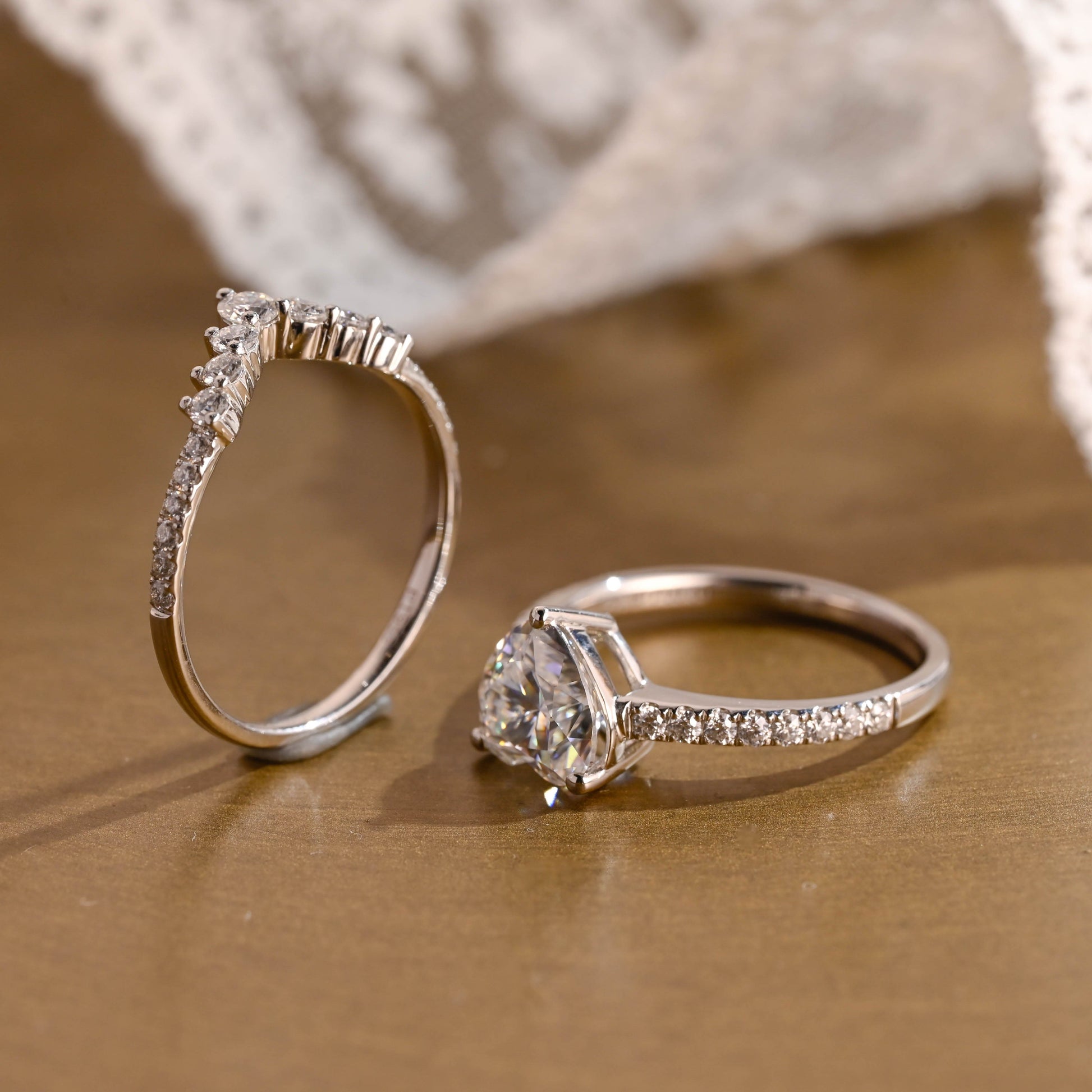 SquareJewelry heart cut bridal set Solid Gold Heart Cut Moissanite Engagement Ring Set