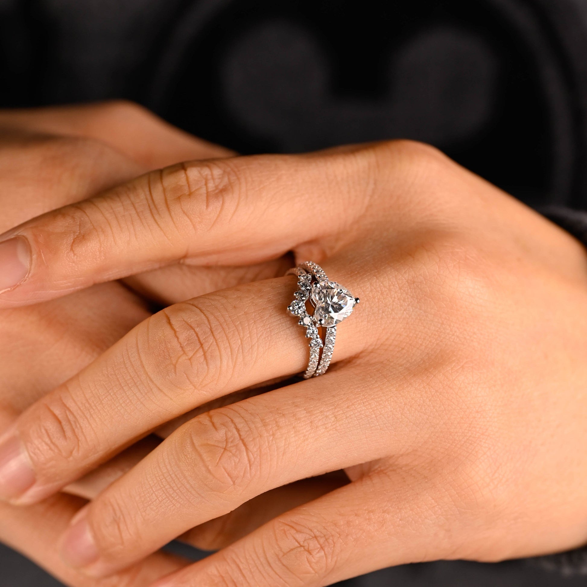 SquareJewelry heart cut bridal set Solid Gold Heart Cut Moissanite Engagement Ring Set
