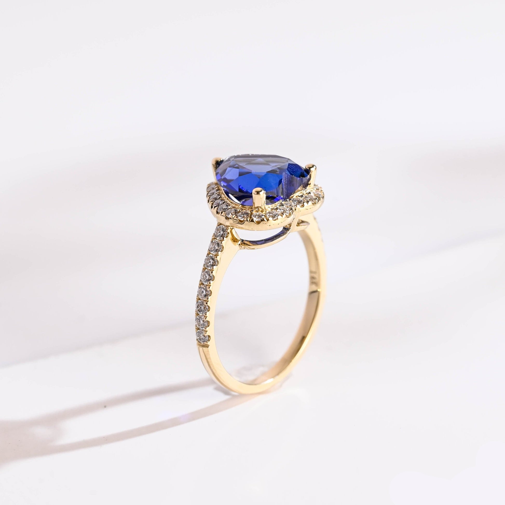 SquareJewelry heart cut lab grown sapphire engagement ring Solid Gold Heart Cut Blue Lab Grown Sapphire Engagement Ring